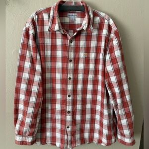 Carhartt Men’s XL Plaid Relaxed Fit Orange White 100% Cotton Button Down Shirt